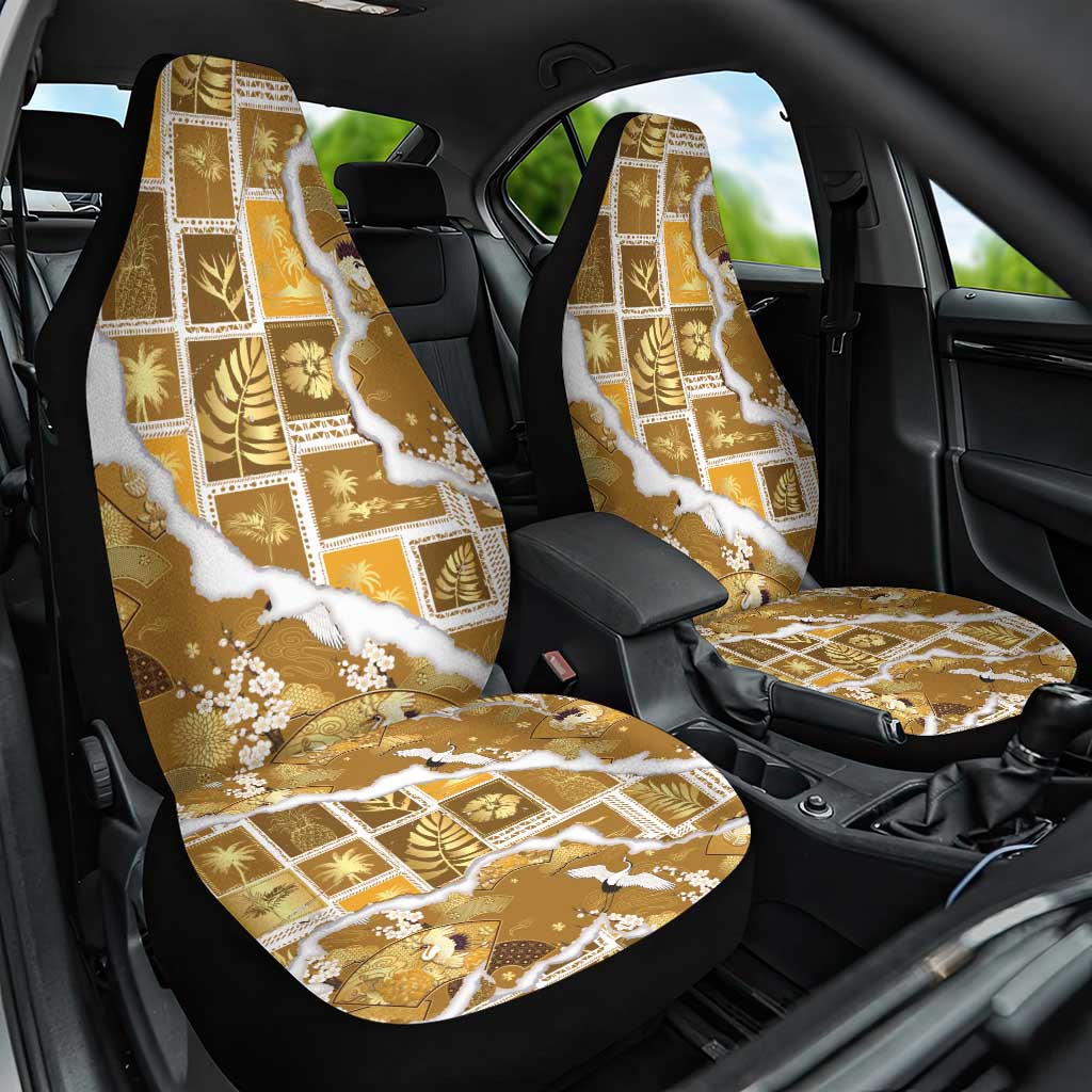Hawaii Japanese Culture Gold Car Seat Cover Spring Cranes Aloha Pattern LT01 One Size Gold - Polynesian Pride