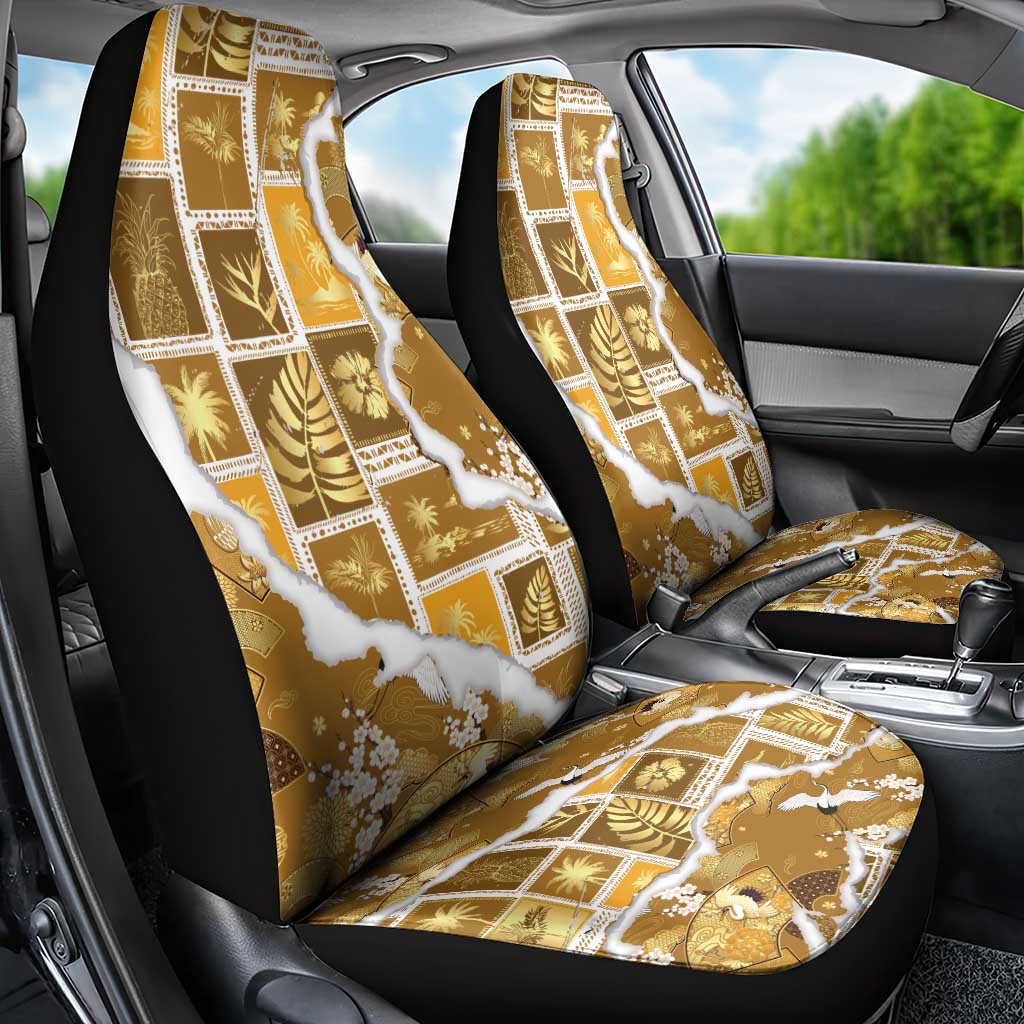 Hawaii Japanese Culture Gold Car Seat Cover Spring Cranes Aloha Pattern LT01 - Polynesian Pride
