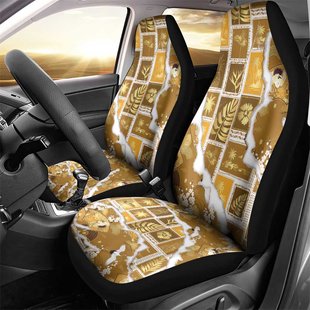 Hawaii Japanese Culture Gold Car Seat Cover Spring Cranes Aloha Pattern LT01 - Polynesian Pride