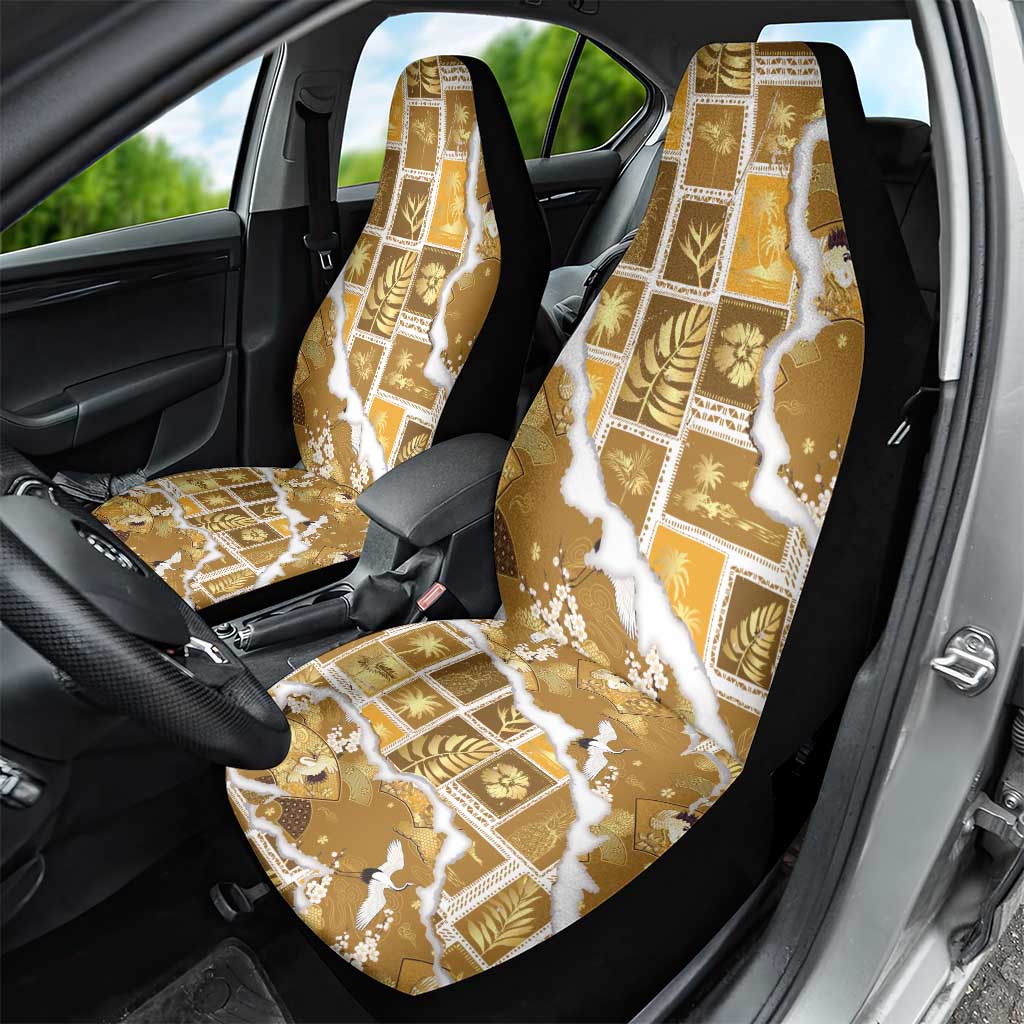 Hawaii Japanese Culture Gold Car Seat Cover Spring Cranes Aloha Pattern LT01 - Polynesian Pride