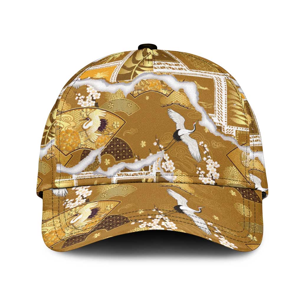 Hawaii Japanese Culture Gold Classic Cap Spring Cranes Aloha Pattern LT01 Universal Fit Gold - Polynesian Pride