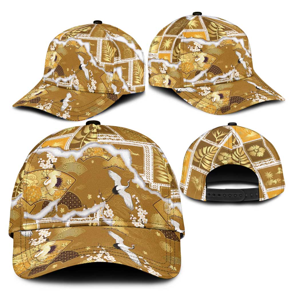 Hawaii Japanese Culture Gold Classic Cap Spring Cranes Aloha Pattern LT01 - Polynesian Pride