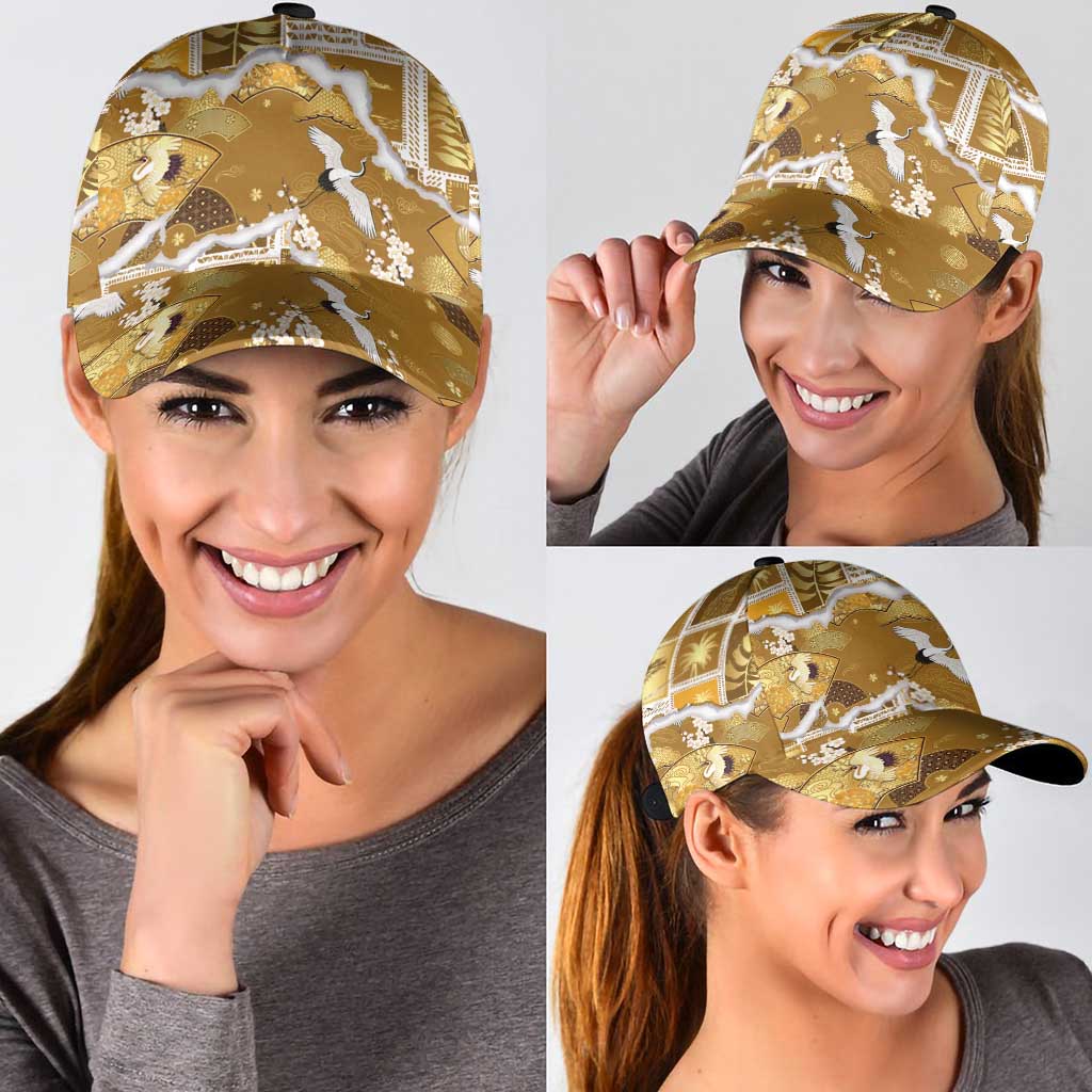 Hawaii Japanese Culture Gold Classic Cap Spring Cranes Aloha Pattern LT01 - Polynesian Pride