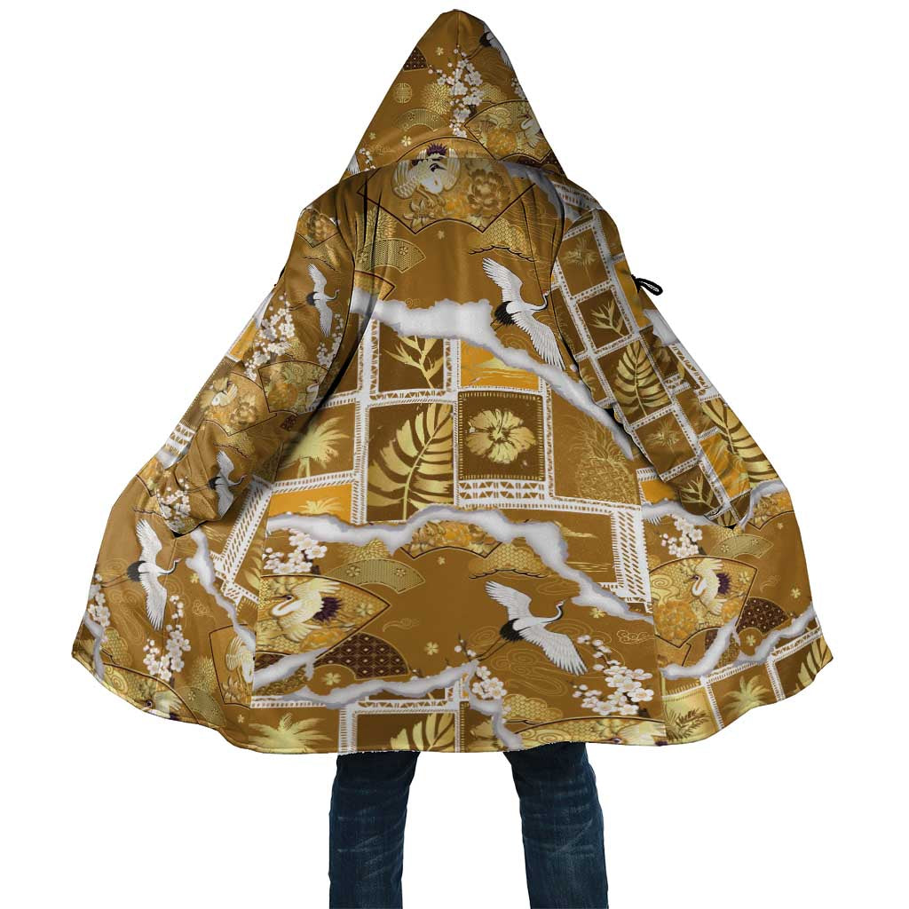 Hawaii Japanese Culture Gold Cloak Spring Cranes Aloha Pattern LT01 Unisex Gold - Polynesian Pride