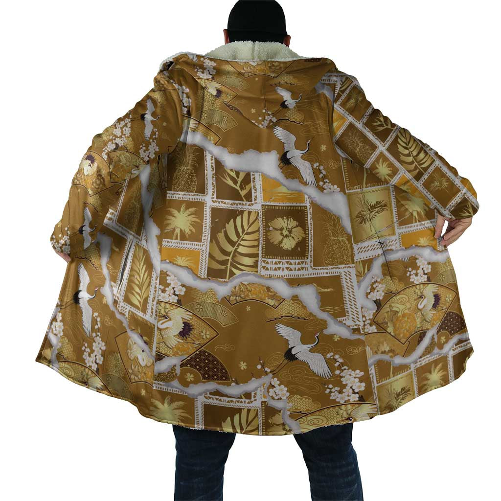 Hawaii Japanese Culture Gold Cloak Spring Cranes Aloha Pattern LT01 - Polynesian Pride