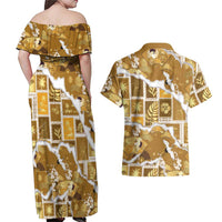 Hawaii Japanese Culture Gold Couples Matching Off Shoulder Maxi Dress and Hawaiian Shirt Spring Cranes Aloha Pattern LT01 - Polynesian Pride