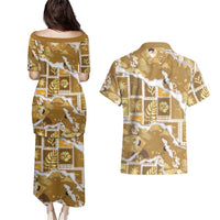Hawaii Japanese Culture Gold Couples Matching Puletasi and Hawaiian Shirt Spring Cranes Aloha Pattern LT01 - Polynesian Pride