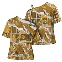 Hawaii Japanese Culture Gold Cross Shoulder Shirt Spring Cranes Aloha Pattern LT01 - Polynesian Pride