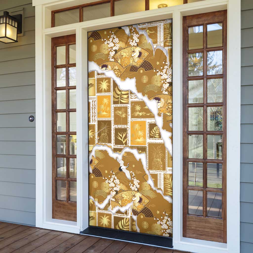 Hawaii Japanese Culture Gold Door Cover Spring Cranes Aloha Pattern LT01 - Polynesian Pride