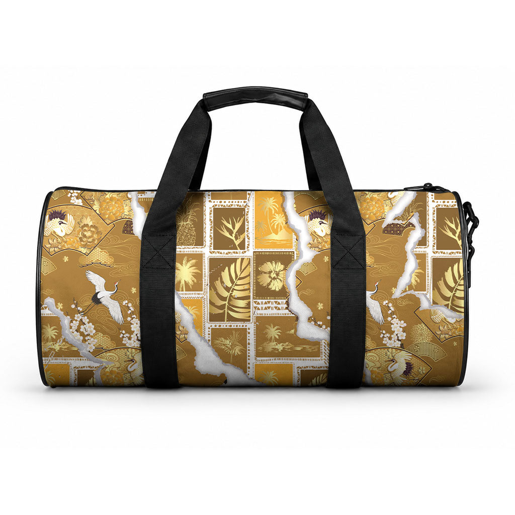 Hawaii Japanese Culture Gold Duffle Bag Spring Cranes Aloha Pattern LT01 One size Gold - Polynesian Pride