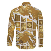 Hawaii Japanese Culture Gold Family Matching Off The Shoulder Long Sleeve Dress and Hawaiian Shirt Spring Cranes Aloha Pattern