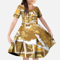 Hawaii Japanese Culture Gold Family Matching Off Shoulder Maxi Dress and Hawaiian Shirt Spring Cranes Aloha Pattern
