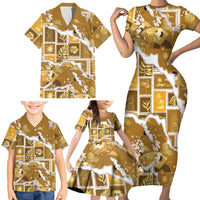 Hawaii Japanese Culture Gold Family Matching Short Sleeve Bodycon Dress and Hawaiian Shirt Spring Cranes Aloha Pattern