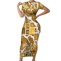 Hawaii Japanese Culture Gold Family Matching Short Sleeve Bodycon Dress and Hawaiian Shirt Spring Cranes Aloha Pattern