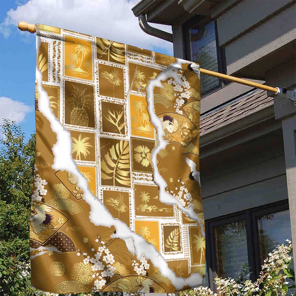 Hawaii Japanese Culture Gold Garden Flag Spring Cranes Aloha Pattern LT01 - Polynesian Pride