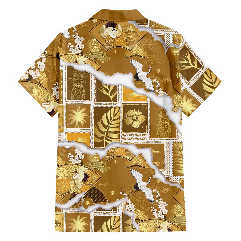Hawaii Japanese Culture Gold Hawaiian Shirt Spring Cranes Aloha Pattern LT01 - Polynesian Pride