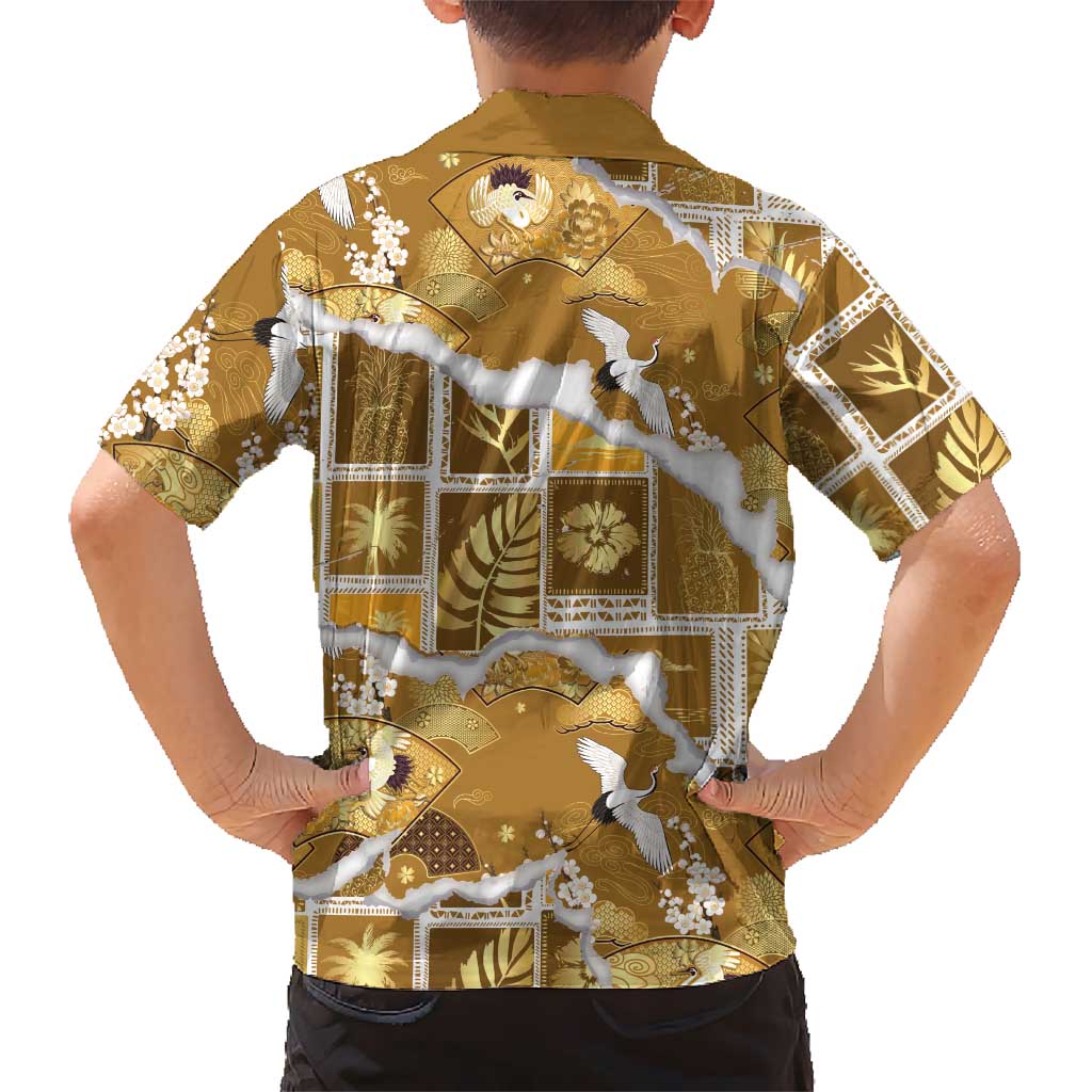 Hawaii Japanese Culture Gold Hawaiian Shirt Spring Cranes Aloha Pattern LT01 - Polynesian Pride