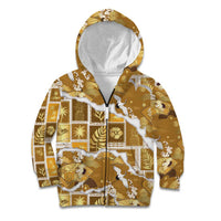 Hawaii Japanese Culture Gold Kid Hoodie Spring Cranes Aloha Pattern LT01 Zip Hoodie Gold - Polynesian Pride