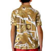 Hawaii Japanese Culture Gold Kid Polo Shirt Spring Cranes Aloha Pattern LT01 - Polynesian Pride
