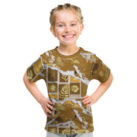 Hawaii Japanese Culture Gold Kid T Shirt Spring Cranes Aloha Pattern LT01 Gold - Polynesian Pride