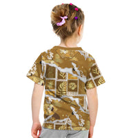 Hawaii Japanese Culture Gold Kid T Shirt Spring Cranes Aloha Pattern LT01 - Polynesian Pride