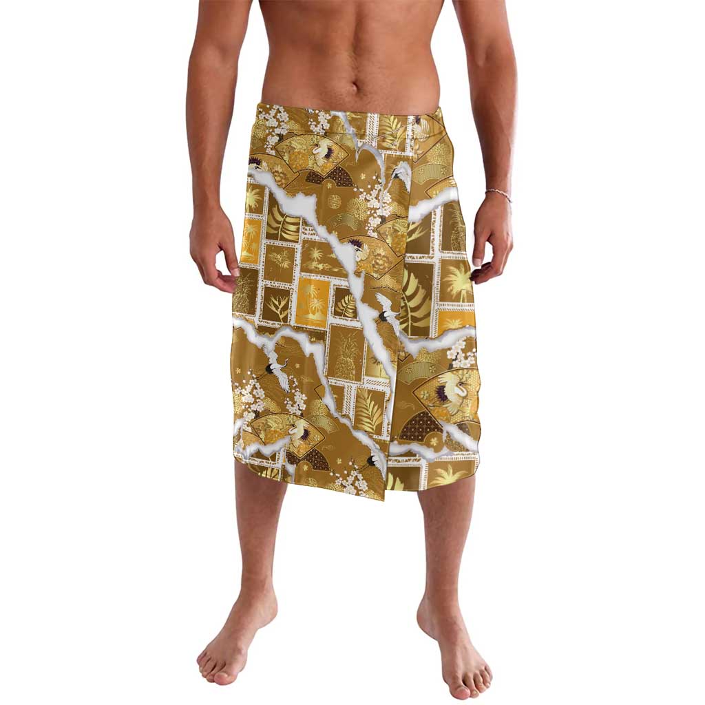 Hawaii Japanese Culture Gold Lavalava Spring Cranes Aloha Pattern LT01 Gold - Polynesian Pride