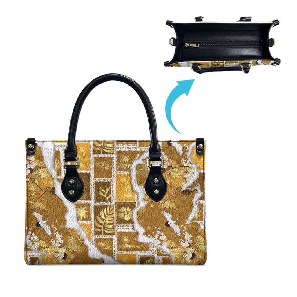 Hawaii Japanese Culture Gold Leather Bag Spring Cranes Aloha Pattern LT01 - Polynesian Pride