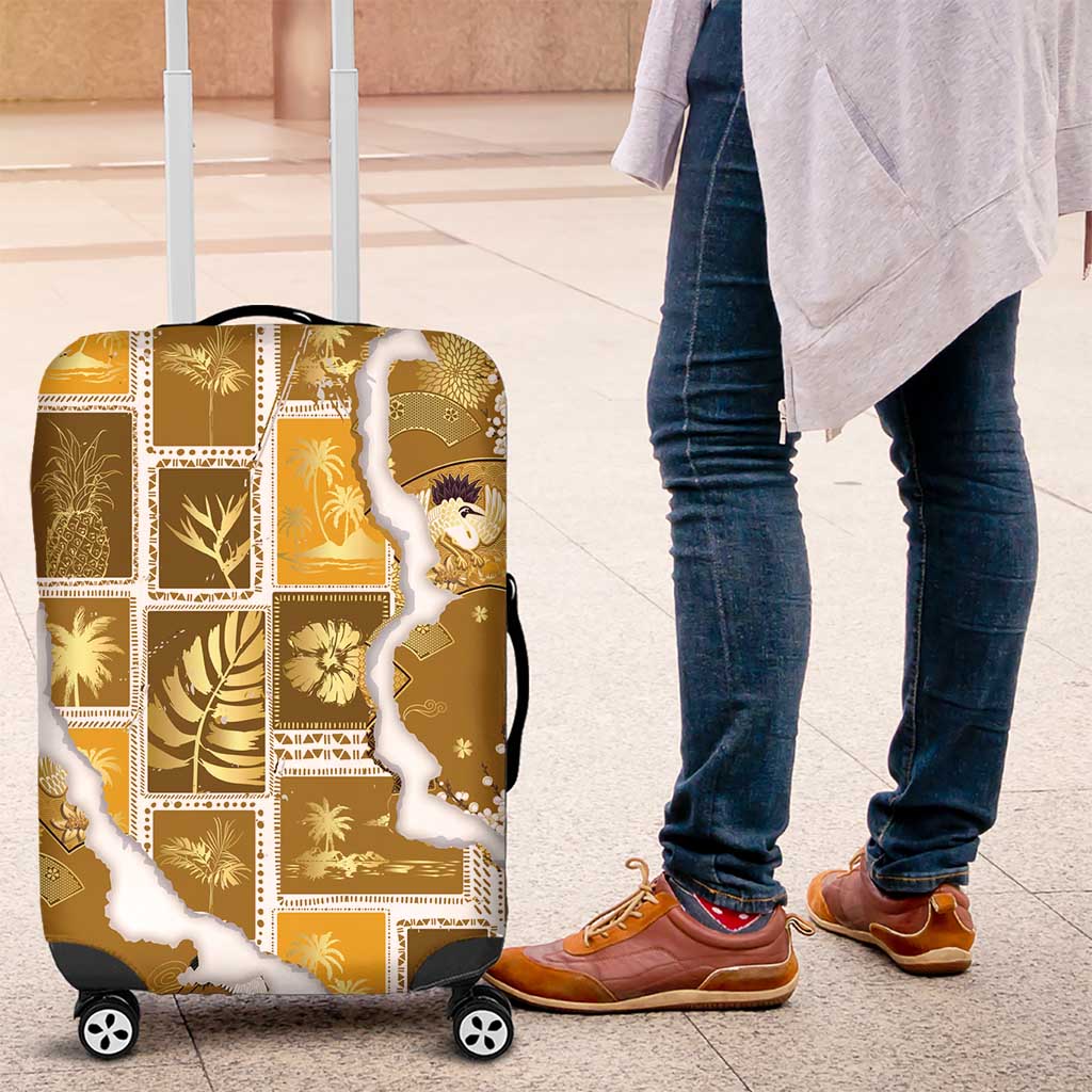 Hawaii Japanese Culture Gold Luggage Cover Spring Cranes Aloha Pattern LT01 Gold - Polynesian Pride