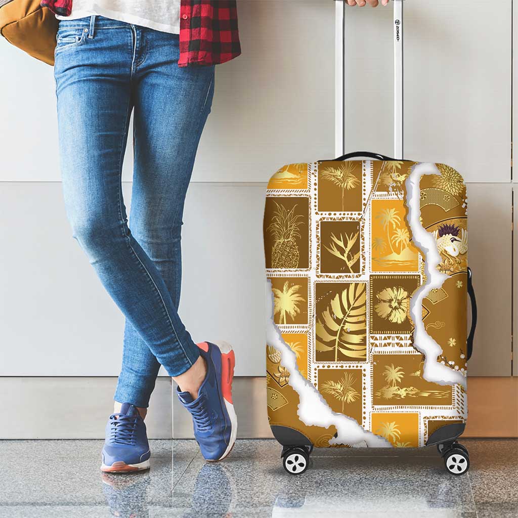 Hawaii Japanese Culture Gold Luggage Cover Spring Cranes Aloha Pattern LT01 - Polynesian Pride