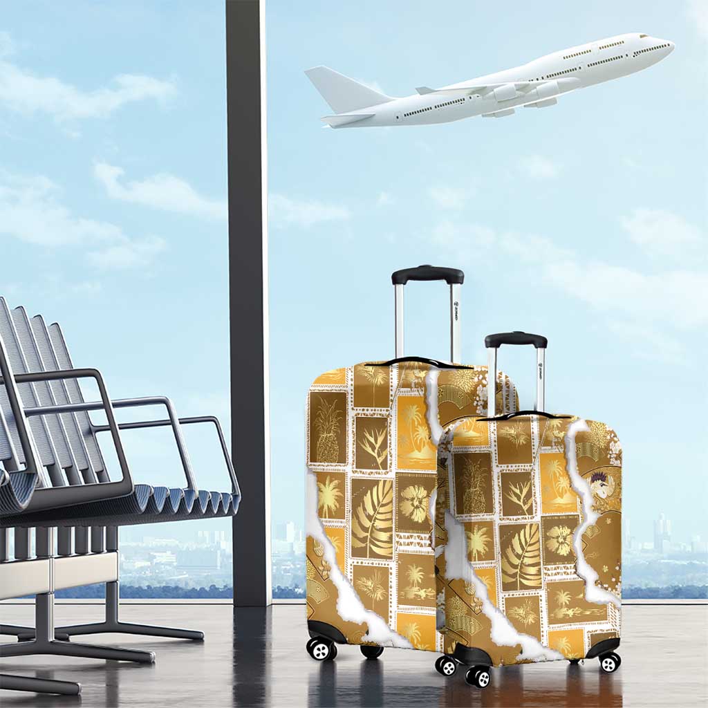 Hawaii Japanese Culture Gold Luggage Cover Spring Cranes Aloha Pattern LT01 - Polynesian Pride