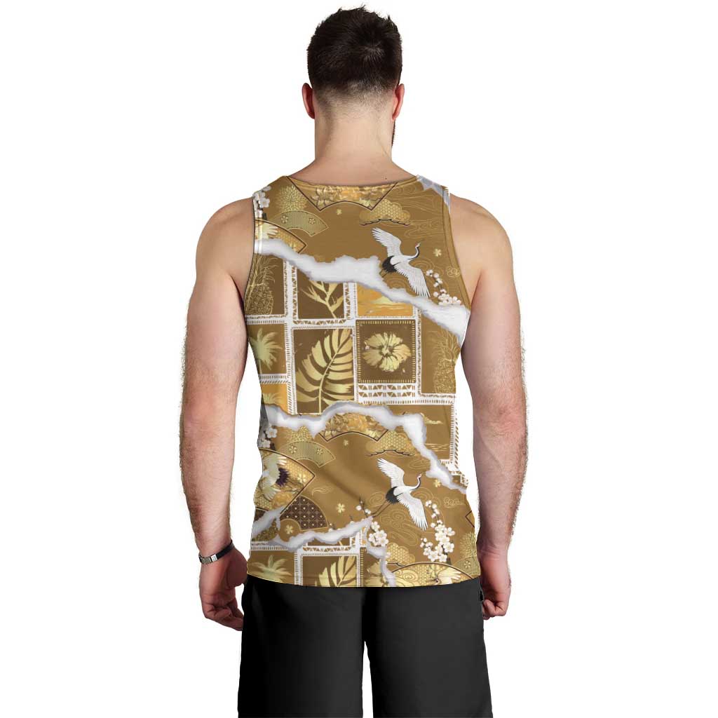 Hawaii Japanese Culture Gold Men Tank Top Spring Cranes Aloha Pattern LT01 - Polynesian Pride