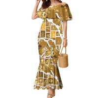 Hawaii Japanese Culture Gold Mermaid Dress Spring Cranes Aloha Pattern LT01 Women Gold - Polynesian Pride