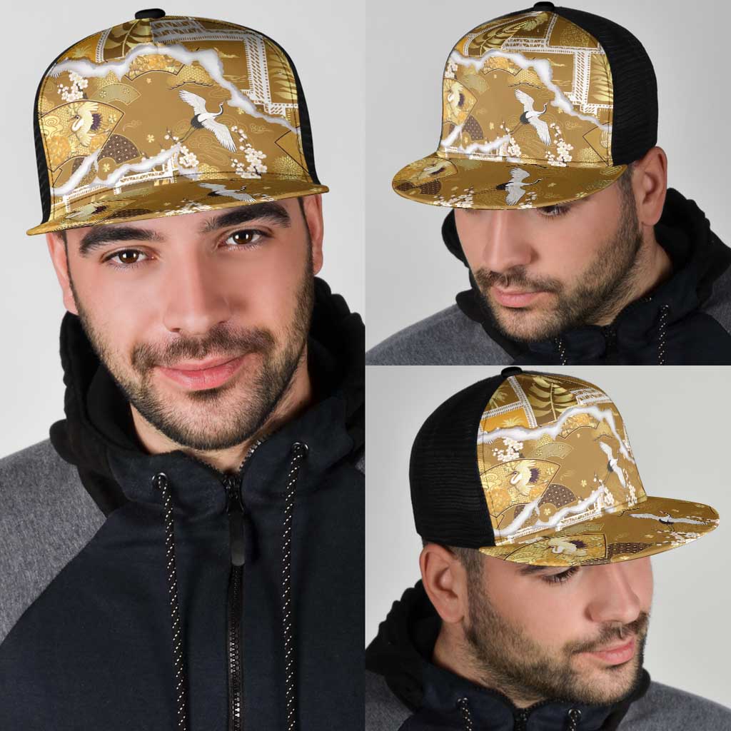 Hawaii Japanese Culture Gold Mesh Trucker Cap Spring Cranes Aloha Pattern LT01 - Polynesian Pride