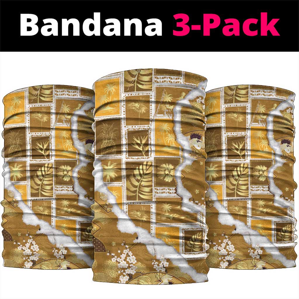 Hawaii Japanese Culture Gold Neck Gaiter Spring Cranes Aloha Pattern LT01 package One Size: 25*50cm Gold - Polynesian Pride
