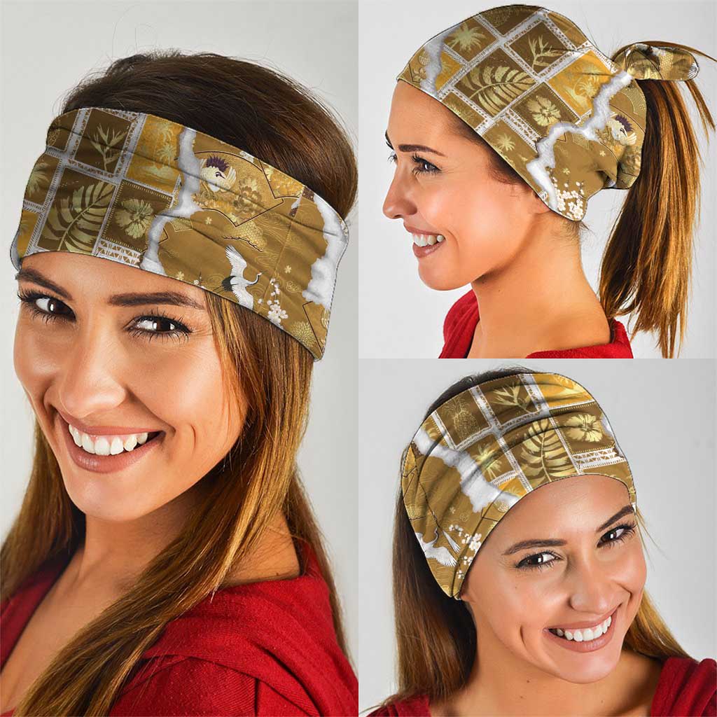 Hawaii Japanese Culture Gold Neck Gaiter Spring Cranes Aloha Pattern LT01 - Polynesian Pride
