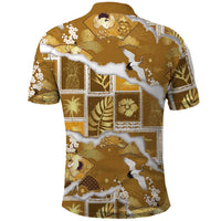 Hawaii Japanese Culture Gold Polo Shirt Spring Cranes Aloha Pattern LT01 - Polynesian Pride
