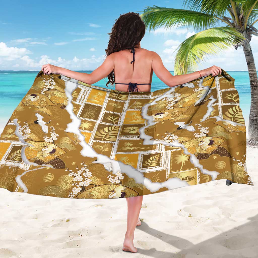 Hawaii Japanese Culture Gold Sarong Spring Cranes Aloha Pattern LT01 - Polynesian Pride