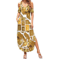 Hawaii Japanese Culture Gold Summer Maxi Dress Spring Cranes Aloha Pattern LT01 Women Gold - Polynesian Pride