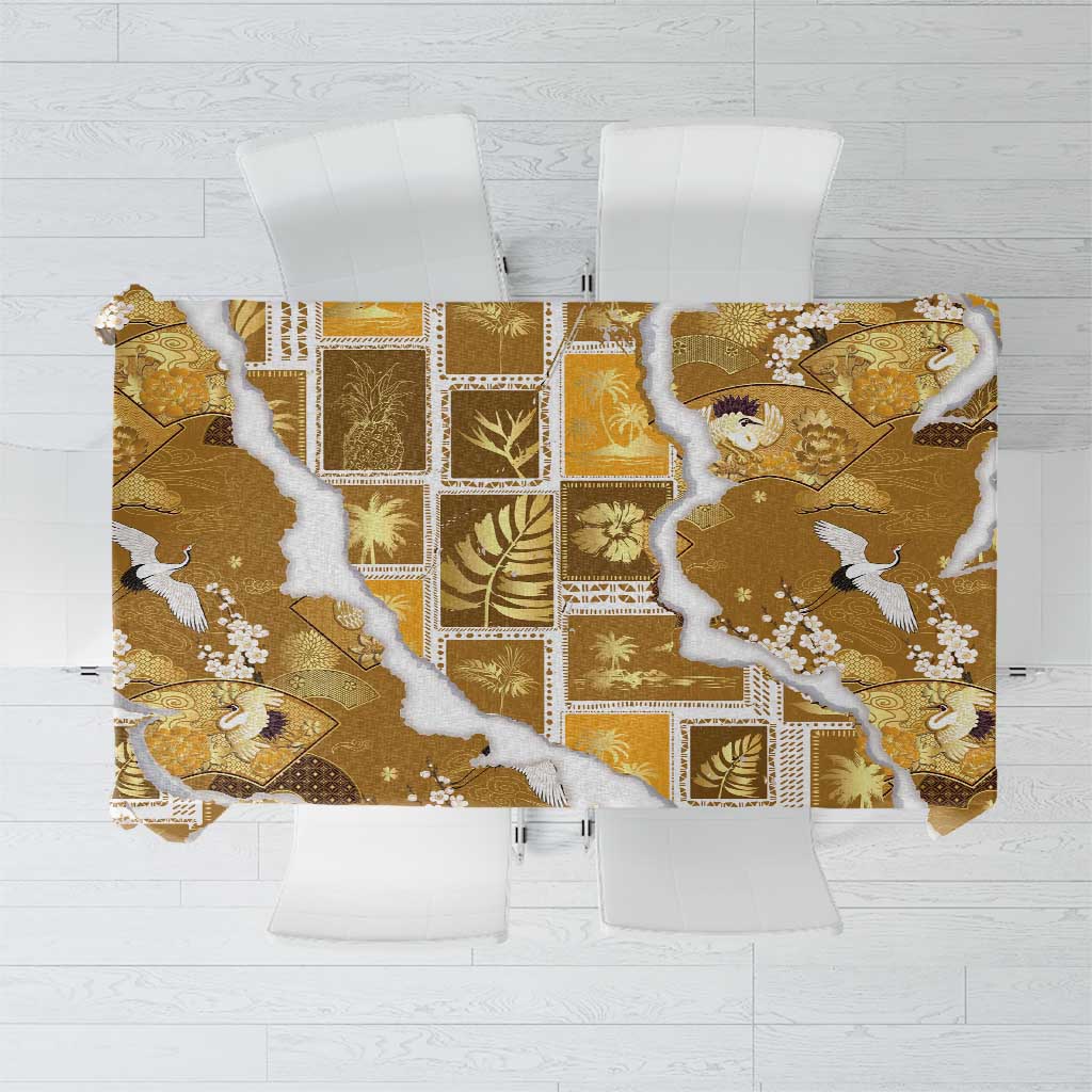 Hawaii Japanese Culture Gold Tablecloth Spring Cranes Aloha Pattern LT01 Gold - Polynesian Pride