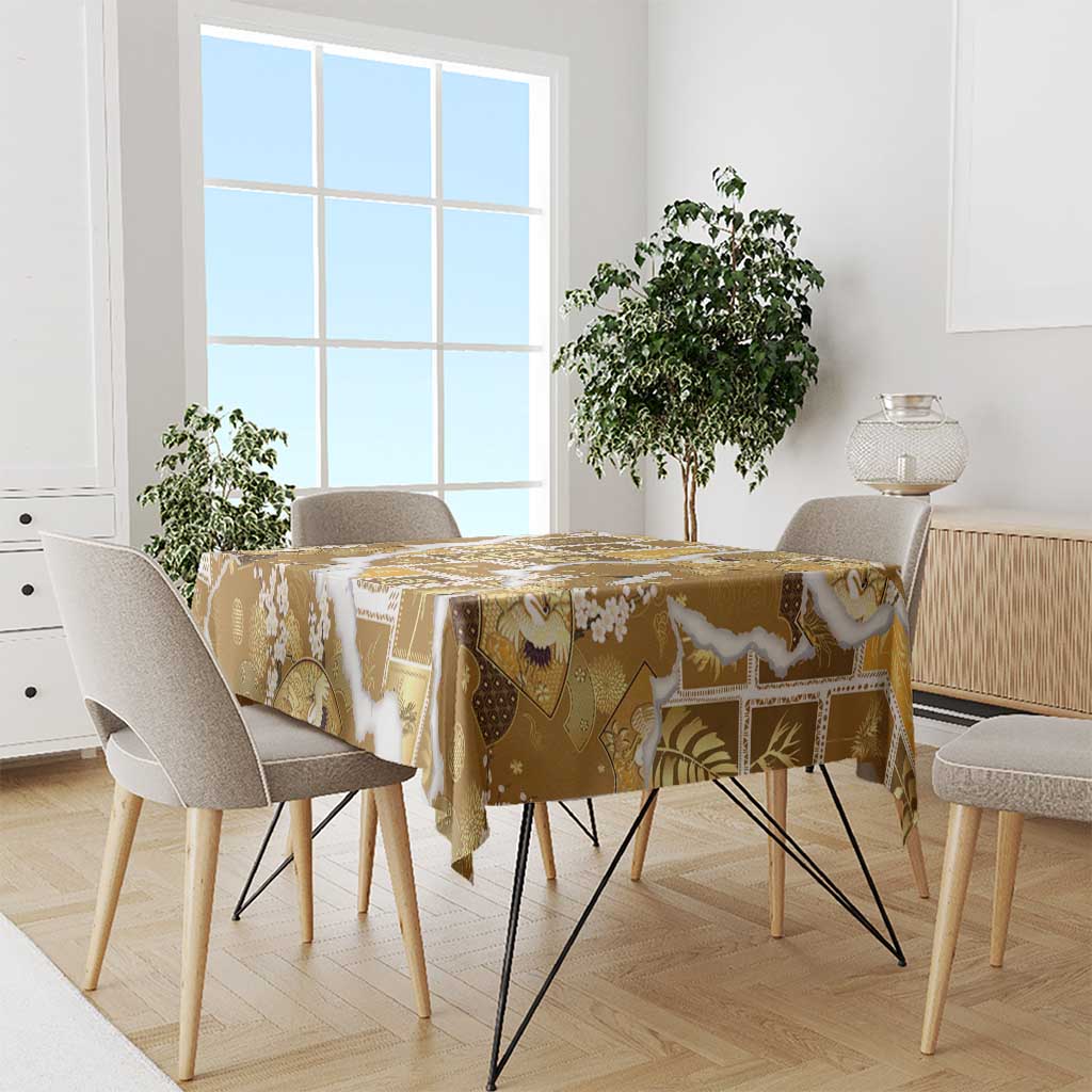 Hawaii Japanese Culture Gold Tablecloth Spring Cranes Aloha Pattern LT01 - Polynesian Pride