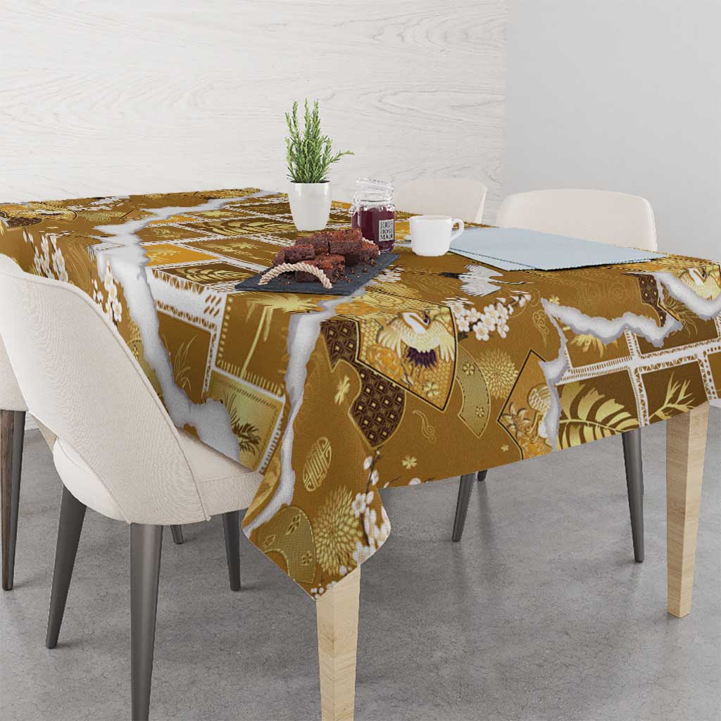 Hawaii Japanese Culture Gold Tablecloth Spring Cranes Aloha Pattern LT01 - Polynesian Pride