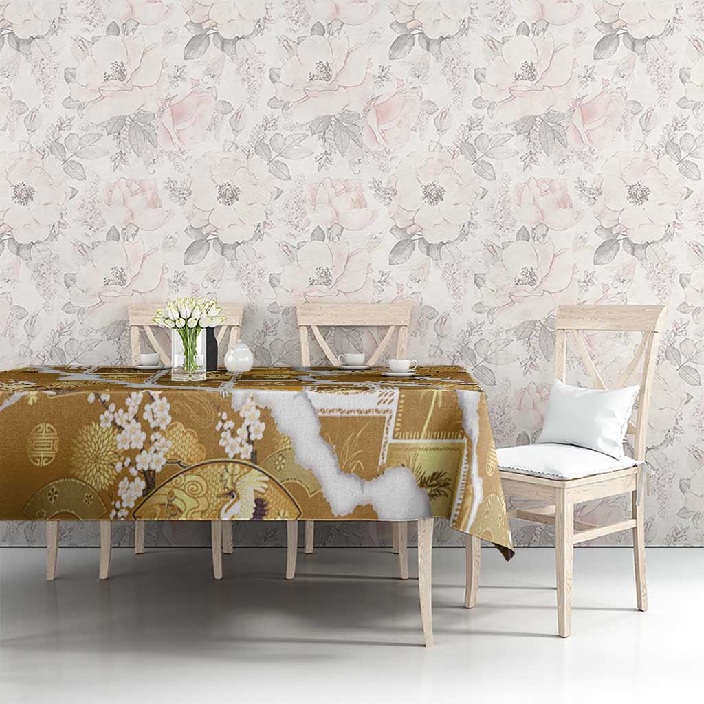 Hawaii Japanese Culture Gold Tablecloth Spring Cranes Aloha Pattern LT01 - Polynesian Pride