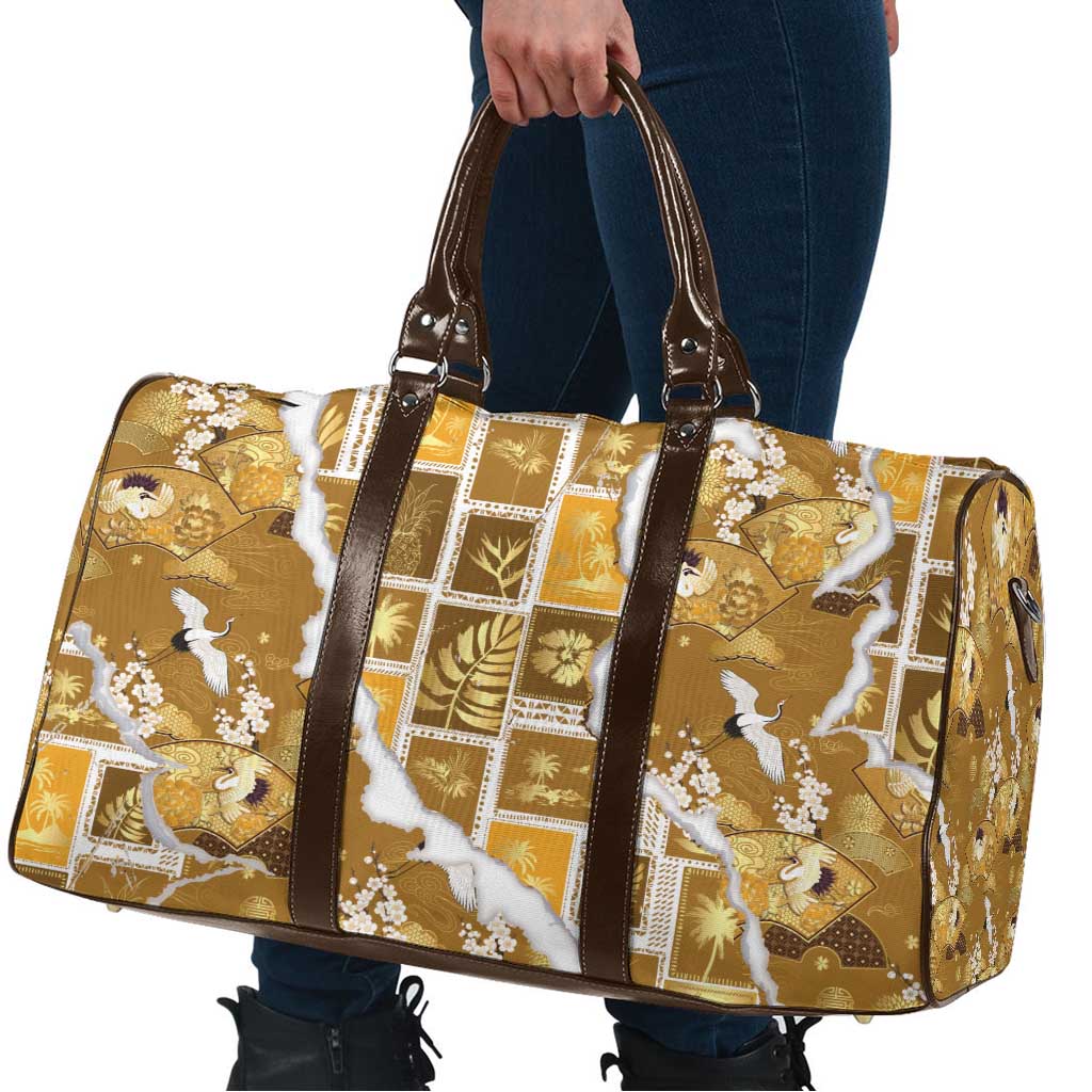 Hawaii Japanese Culture Gold Travel Bag Spring Cranes Aloha Pattern LT01 - Polynesian Pride