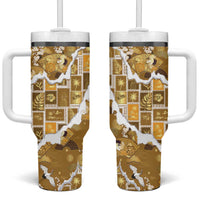 Hawaii Japanese Culture Gold Tumbler With Handle Spring Cranes Aloha Pattern LT01 One Size: 40 oz Gold - Polynesian Pride