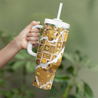 Hawaii Japanese Culture Gold Tumbler With Handle Spring Cranes Aloha Pattern LT01 - Polynesian Pride