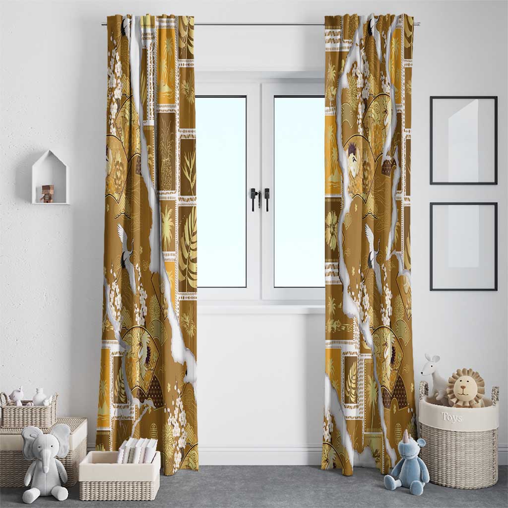 Hawaii Japanese Culture Gold Window Curtain Spring Cranes Aloha Pattern LT01 - Polynesian Pride
