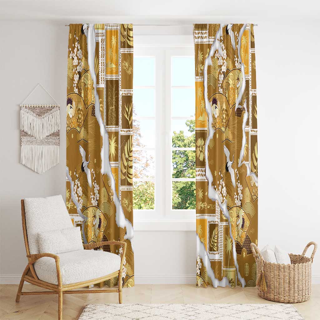 Hawaii Japanese Culture Gold Window Curtain Spring Cranes Aloha Pattern LT01 - Polynesian Pride