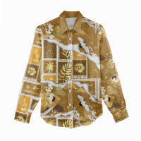 Hawaii Japanese Culture Gold Women Casual Shirt Spring Cranes Aloha Pattern LT01 - Polynesian Pride
