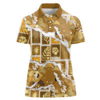 Hawaii Japanese Culture Gold Women Polo Shirt Spring Cranes Aloha Pattern LT01 Female Gold - Polynesian Pride