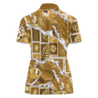 Hawaii Japanese Culture Gold Women Polo Shirt Spring Cranes Aloha Pattern LT01 - Polynesian Pride